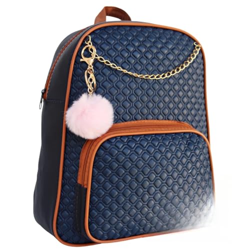 Mochila Feminina Bolsa Mochilinha Fashion Modelo Exclusivo Com Lindo Detalhe + Chaveiro Pompom.(67 Marinho Pompom)