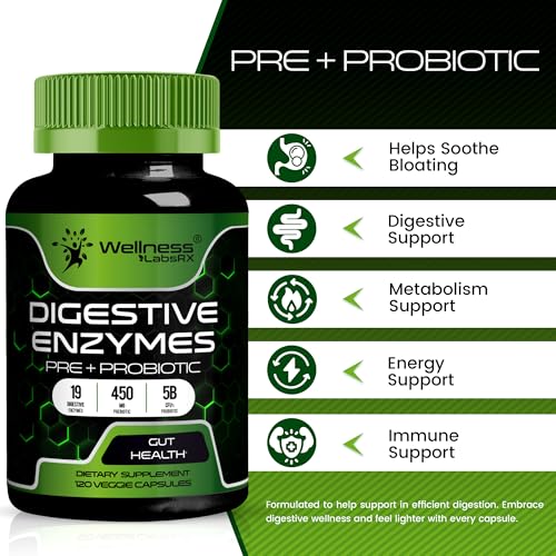 Digestive Enzymes with Probiotics and Prebiotics, 450mg, 5 Billion CFUs - Pure Super Digestion Capsules - Digestive Enzymes for Women & Men Support Digestion & Gut Health - 120 Count - Image 4