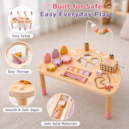 Image of Vanplay Montessori Toys for 1 2 Year Old Girl Gift - 1st Christmas Birthday | 8 in 1 Learning Activities with Music Box / Fishing Game, Busy Board Toys for Toddler 1-3, One Year Old Girl Birthday Gift