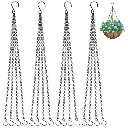 ZeeDix 4 Pack 24 Inch Hanging Basket Chain with Hooks Black Metal Planter Flower Pot Chain for Hanging Plants Outside Adjustable Replacement Chain for Lanterns Bird Feeders and Flowers