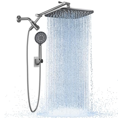 Image of Veken 11.8 inch Rain Shower Head with Handheld, High Pressure Handheld Shower with Multi Spray Modes, Rainfall Combo with 15 inch Metal Extension Arm, Detachable Dual Shower, Bathroom Decor, Gunmetal Gray