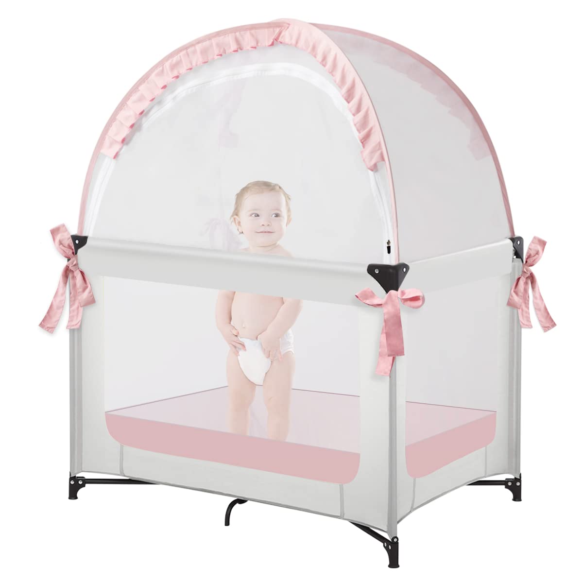 L RUNNZER Pack N Play Tent, Baby Mini Crib Tent to Keep