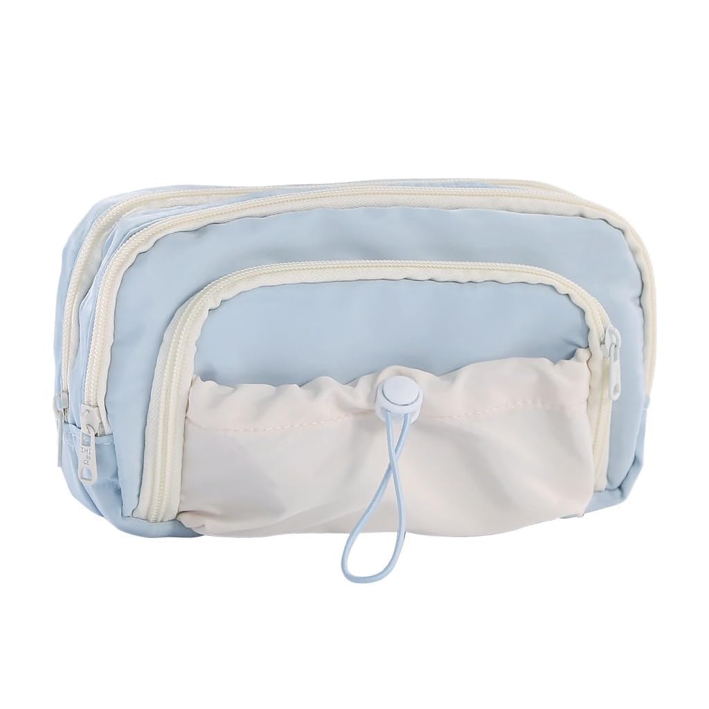 Large Capacity Pencil Pouch Cute Korean Aesthetic Pen Case for Girls Kids Women, Big Zipper Stationery Organizer for School College Office, Portable Pencil Bag (Pack of 1) (Light Blue)-image-36