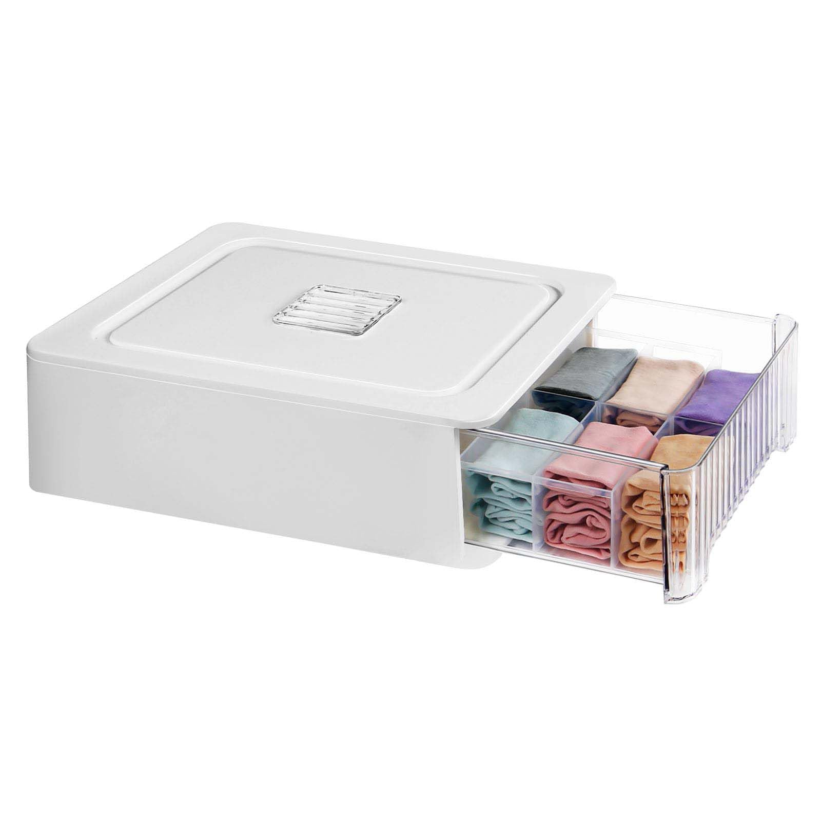 Minimalist Multi-Colored 12 Cell Clear Drawer and Closet Storage Boxes with Lid, Closet Underwear Organiser Storage Dresser Drawer Dividers for Clothing Underwear Bras Socks
