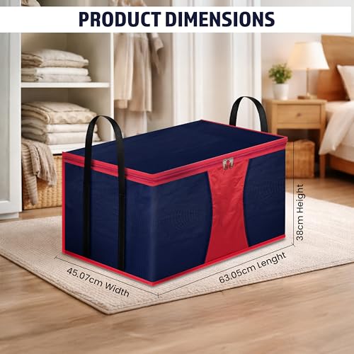 Image of Storite Multi-Purpose Moisture Proof Heavy Duty 1680 Denier Nylon 110 L Super-Size Large Toys /Stationery Paper /Blankets /Clothes Storage Bag - Red /Navy Blue (63.5 x 45.7 x 38cm)