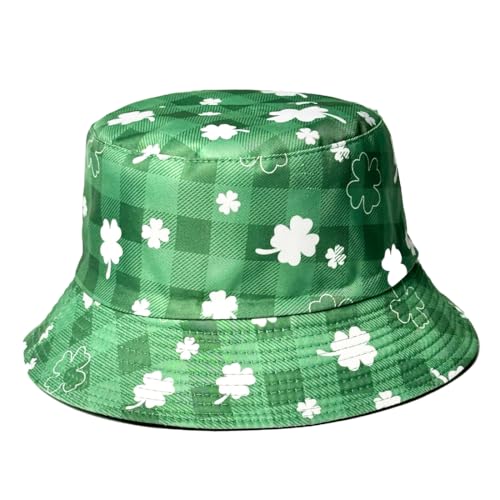 UZEXYO Green Shamrock Bucket Hat for St Patricks Day Irish Festival Accessories for Men Women Reversible Sun Hat (Style B)