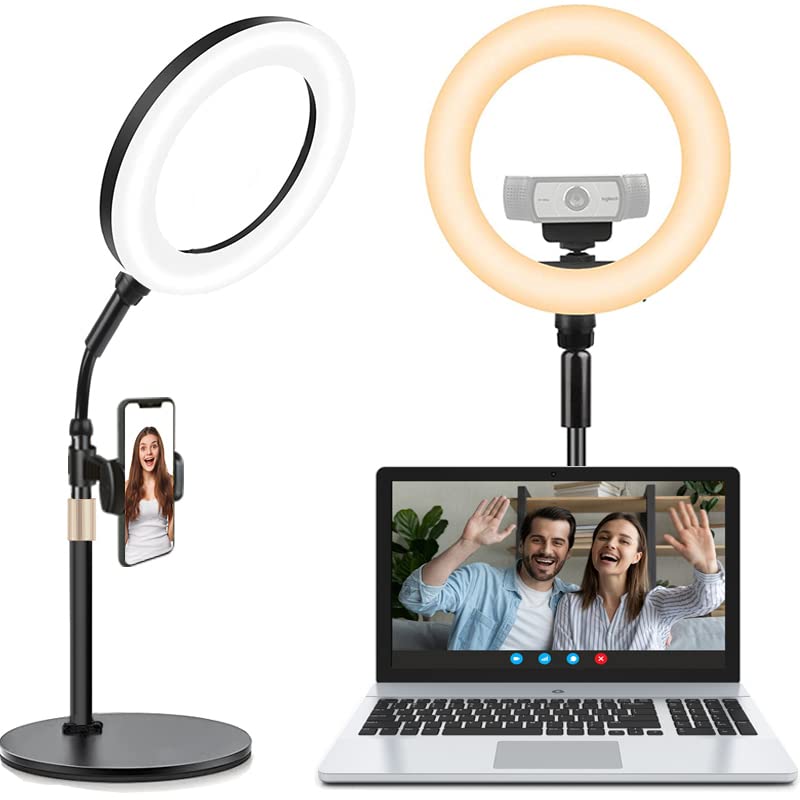 Desk Ring Light for Computer with Mobile Phone Holder & Stand, Yarrashop Webcam Ring Light for Zoom Meeting, Video Conference Lighting, Selfie, Makeup, Zoom Calls, Video Recording, Live Streaming