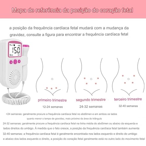 Monitor De Frequência Cardíaca Fetal Dopple Portátil Para Bebês Uso Doméstico - Rosa Com Branco
