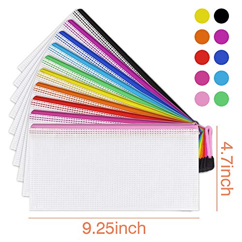 Umriox Clear Pencil Pouch, 9.2 x 4.7 in (10 Colors, 20 Packs), A6 Pencil Bags with Zipper Bulk, Mesh Zipper Pouch for Bill Stationary Cosmetics Travel Storage