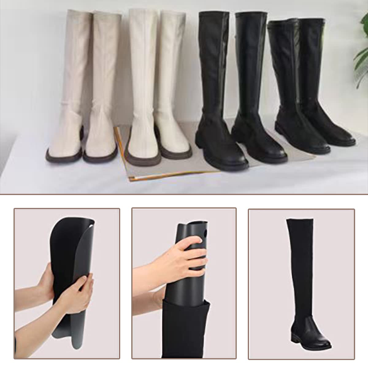 4 pares de insertos de forma de bota reutilizables, inserciones en posición vertical para botas para mantener la forma y evitar curvas y pliegues