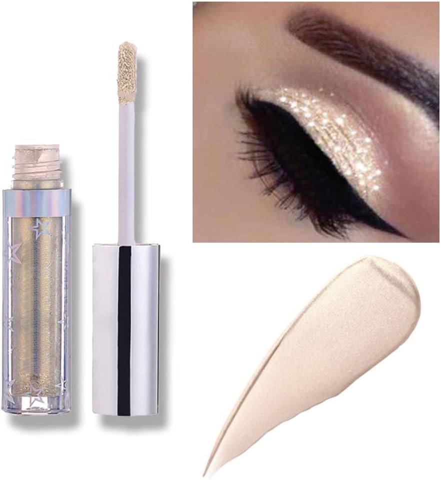 12 Colors Liquid Eyeshadow Glitter Metallic Eyeshadow Shining Shimmer Glitter Highly Pigmented Liquid Eyeliner Waterproof Long Lasting ((101#Cream))