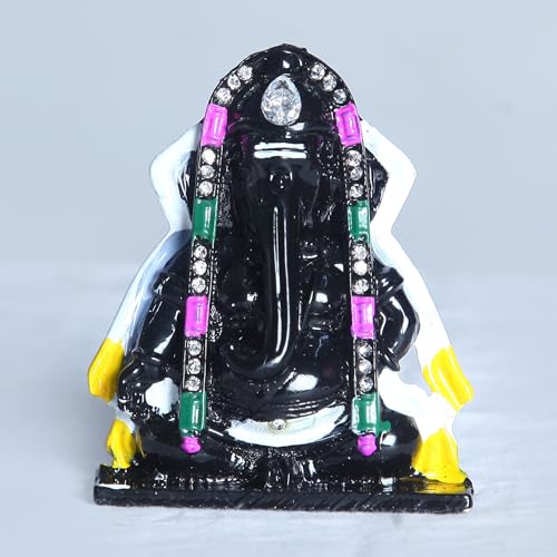 Image of anciently Pillayarpatti Vinayagar Idol for Car Dashboard | Karpaga Vinayagar Statue for Car Black Colour, Metal, 1 Piece