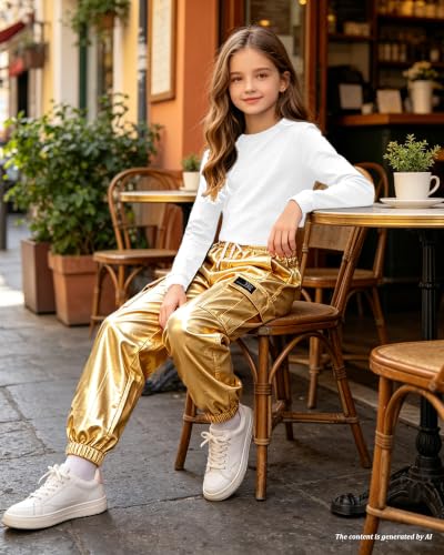 Image of Betusline Girls 2 Piece Summer Outfits,Kids Casual Short Sleeve Crop Top & Cargo Jogger Pants Sets,4T-14Y