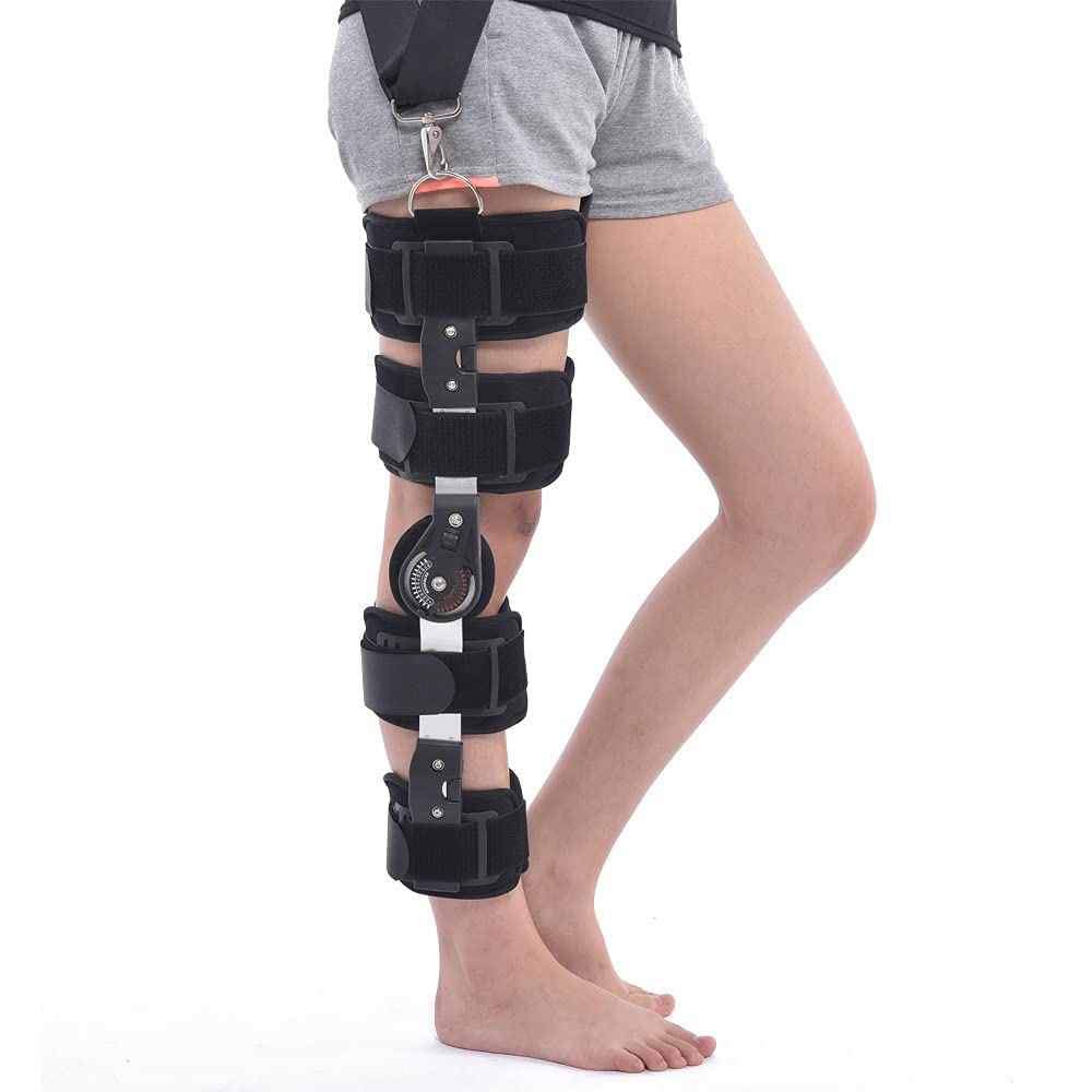 Rodillera con Bisagra ROM, Inmovilizador De Rodilla Ajustable, Soporte para Ligamentos Cruzados Anterior, Medial Y Posterior para La Recuperación De Lesiones De Rodilla,Black