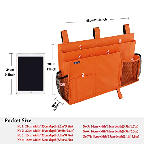 Image of Surblue Caddy Hanging Organizer Bedside Storage Bag for Bunk and Hospital Beds, Dorm Rooms Bed Rails(8 Pockets),Orange