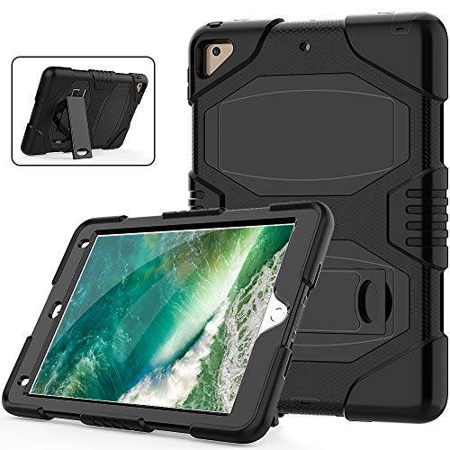 New iPad 6th Generation Case with Stand, Heavy Duty Soft Silicone Hard Bumper Shockproof Protective Rugged Case for New iPad 9.7 inch 2017/2018 [Black]