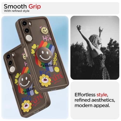 Image of Pikkme Back Cover for Realme C100x | Soft Silicone| Cute Rainbow Smile & 3D Cartoon Flower Design | Shockproof Raised Camera Protection Bumper Case (Brown)
