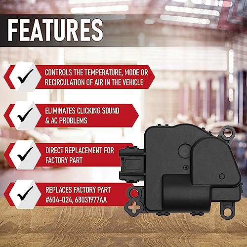 Image of HVAC Air Blend Door Actuator - Compatible with Chrysler, Dodge, Mitsubishi, Ram and VW - 300, Town and Country, Challenger, Charger, Magnum, Raider - Replaces 68031977AA, 68033337AA, 604-024