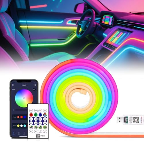 Striscia LED RGB Neon LED, IP67, impermeabile, flessibile, con controllo app e telecomando, forme fai da te, sincronizzazione musicale, cambia colore, per feste, soggiorno, stanza e decorazione
