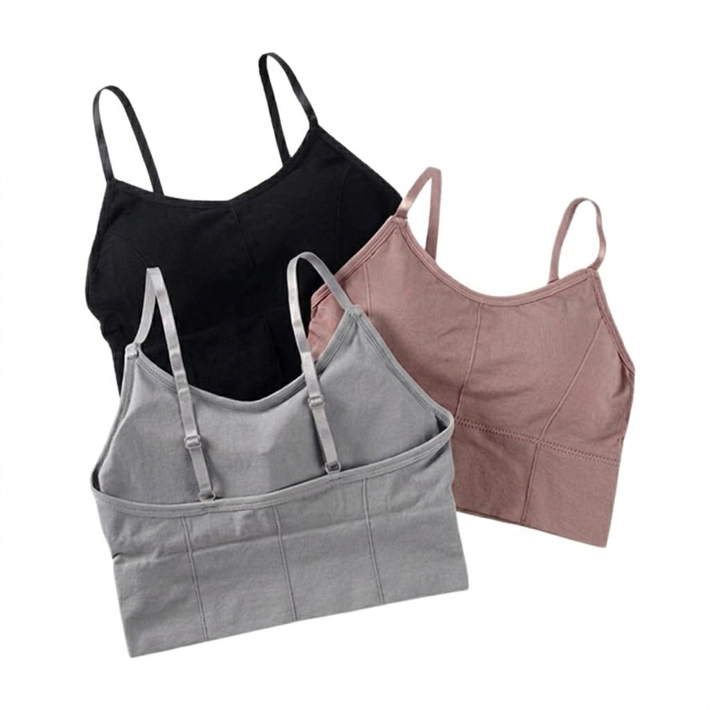 youchoice Women Cotton Padded Sports Bra Pack of 3 | Free Size Fit 28,30,32,34 | Non Wired Slip-On Bra | Breathable Stretchable Full Coverage Yoga Gym Bra-picture-43