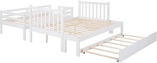 Miniatura 174 de Merax Litera de escalera individual sobre matrimonial con nido, escalera de almacenamiento y barandilla de longitud completa, litera de