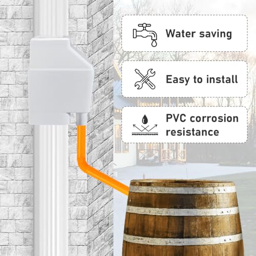 Rain Barrel Diverter, RainWater Collection System Fits for 2 x 3” and 3 x 4”, Downspout Diverter with Adjustable Collection Capacity, Polyvinyl Chloride (PVC), White