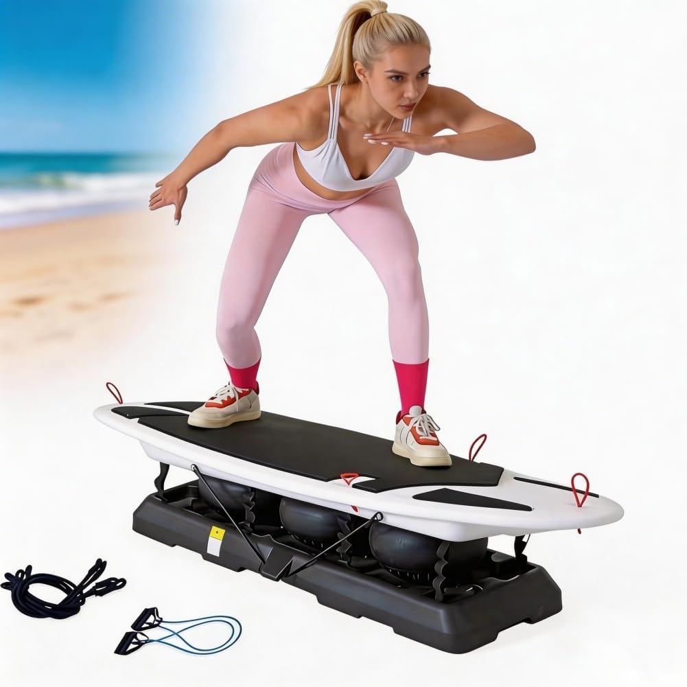 Surf Balance Board Trainer Machine, Indoor Surf Simulator for Home and Commercial Gym, Yoga Pilates Equipment, Improves Agility Muscle Toning and Overall Coordination