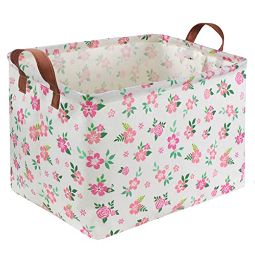 Flowers basket,Girls Hamper,Baby Hamper for Nursery,Collapsible Canvas Waterproof Storage, Bin for Kids,Room Decor for Bedroom, Gift Basket(Flowers)