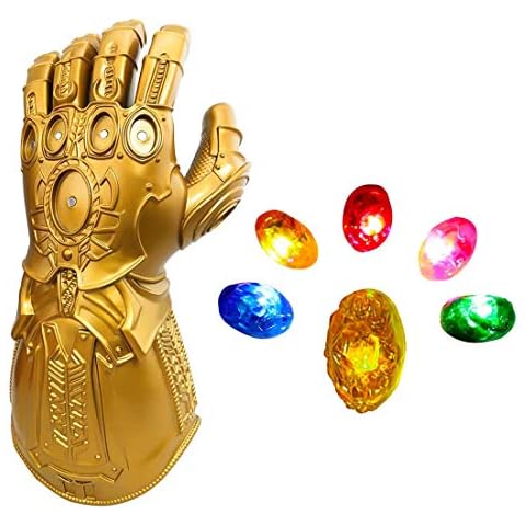 LED Light Up Infinity Gauntlet The Thanos Gloves with Removable Magnet Infinity Stones Adults K.ids, Kids-gold Gloves With Removable Gems, One size Cover