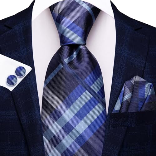 Image of Hi-Tie Men 63inches Tie Set Extra Long Necktie Paisley Tie Pocket Suqare Cufflinks Big and Tall Men Tie