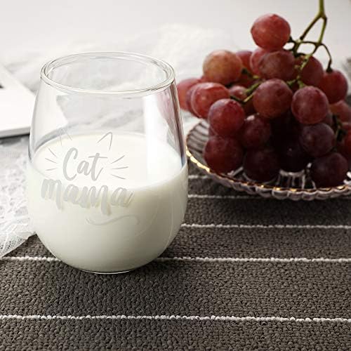 Yalucky Cat Mama Stemless Wine Glass Cat Lover Gifts Funny Cat Gift for Women Cat Lady Mom to be Mom Gifts Mothers Day Birthday Christmas (Cat Mama)