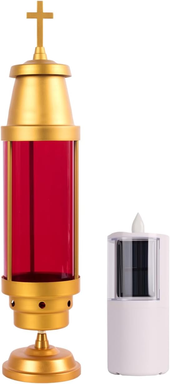 Cemetery Light Candle Holder, Grave Decorations Memorial Lantern with Crosses, Anodized Aluminum Eternal Light Dome Memorial Light Grave Lamp, Red(Includes Solar Candle) - Image 7