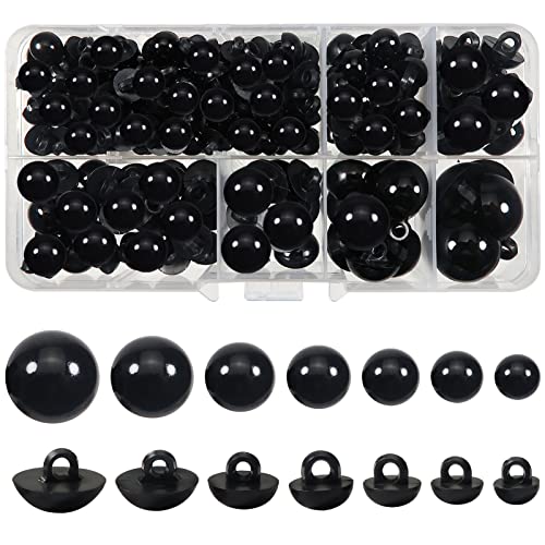 TOAOB Lot de 200 Yeux de Sécurité Cousus Noirs en Plastique 8 mm à 17 mm Ronds avec Boutons pour Création de Poupées Marionnettes Scrapbooking Bricolage Artisanat