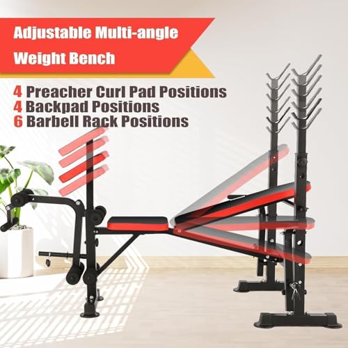 Hicient 660lbs Weight Bench Set With Squat Rack, 6 in 1 Bench Press Set with Preacher Curl Pad, Weight Benches for Home Gym With Leg Extension, Foldable Incline Decline Workout Bench (Yellow) - Thumbnail 2