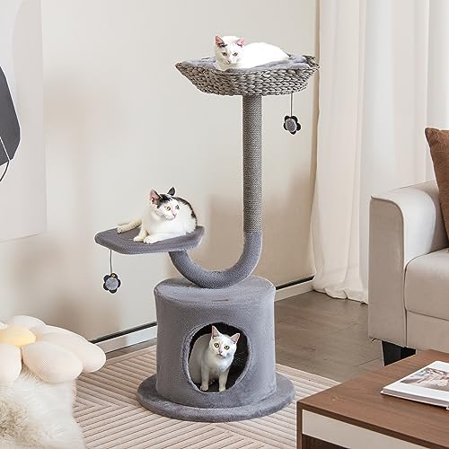 Torre para gatos de interior de 42 pulgadas con estructura metálica miniatura 2