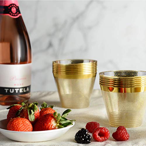 100 Pack 9Oz Plastic Cups Gold Glitter With A Gold Rim - Premium Disposable Party Cups - Elegant And Classy Sturdy Cups - Weddings Birthdays Anniversaries And Other Social Events #TOP6