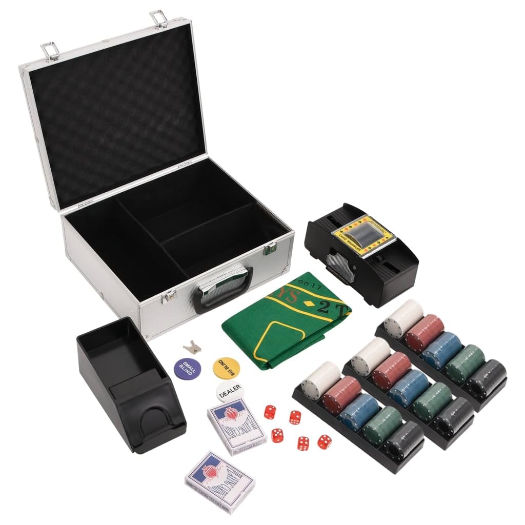 Set di 300 chip da poker da 4 g, con valigetta in alluminio, mixer per carte, tappetino da gioco e pulsante Dealer per torneo Texas Holdem Torneo a casa