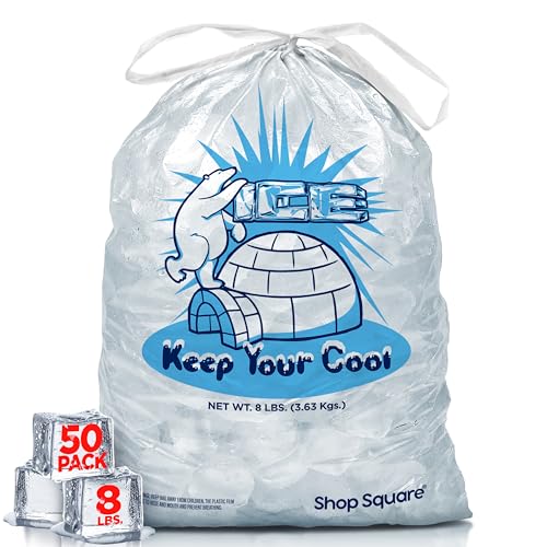 Ice Bags 8 lb with Drawstring - 50 Pack Heavy Duty Bags for Ice Machine, Reusable, Storage for...