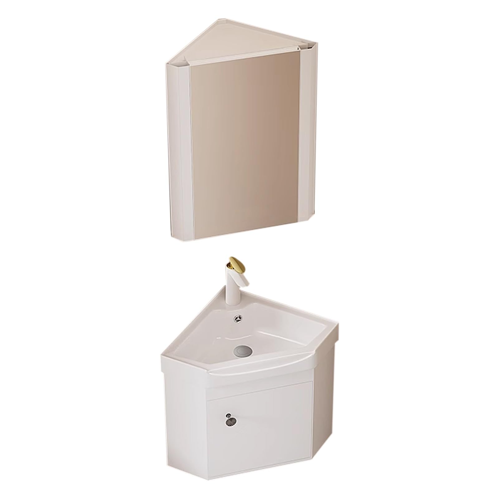 GLJTUO WallMounted Floating Bathroom Vanity with Ceramic Sink SpaceSaving Corner Cabinet for Small Spaces Ideal for Apartments & Guest Bathrooms,White
