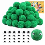 LOKUNN 1 Inch Pom Poms, Green Pom Poms for Arts and Craft, Soft and Fluffy Pom Pom Balls with Self-A