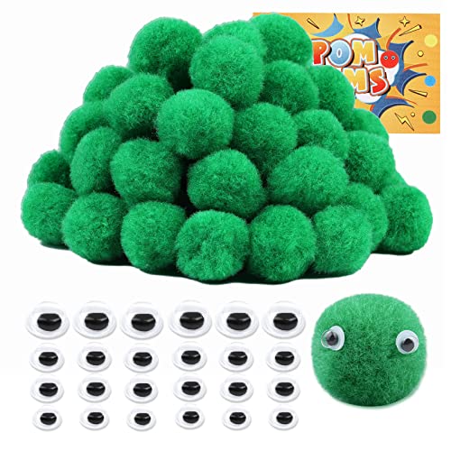 Lokunn 1 Inch Pom Poms, Green Pom Poms For Arts And Craft, Soft And Fluffy Pom Pom Balls With Self-Adhesive Eyes, Pompoms For Diy Art Creative Crafts #TOP18