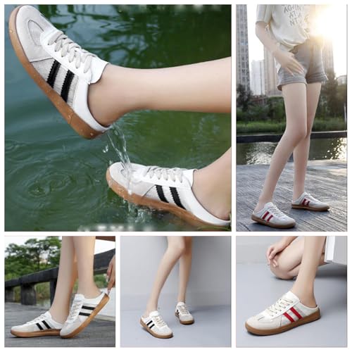 Women's Fashionable Contrast Mesh Design Lace Up Walking Shoes,Backless Sneakers Open Back Female All-Match Round Toe Slip On for Daily Wear Girl4