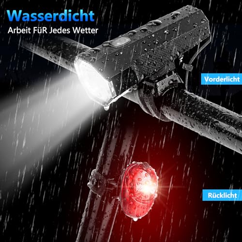 LED Fahrradlicht Set Wiederaufladbare, STVZO Zugelassen Fahrradlicht Fahrradlichter Fahrradlampe Set Wasserdicht und USB-Aufladung Fahrrad Licht mit Frontlichter & Rücklicht Fahrradbeleuchtung