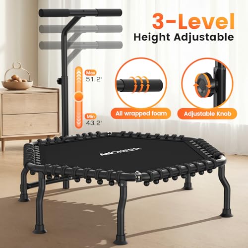Image of ANCHEER 50 inch Rebounder Trampoline for Adults- 2026 Foldable Mini Trampoline with Bar- Exercise Trampoline for Adults, Max Load 560lbs, for Indoor /Garden Workout