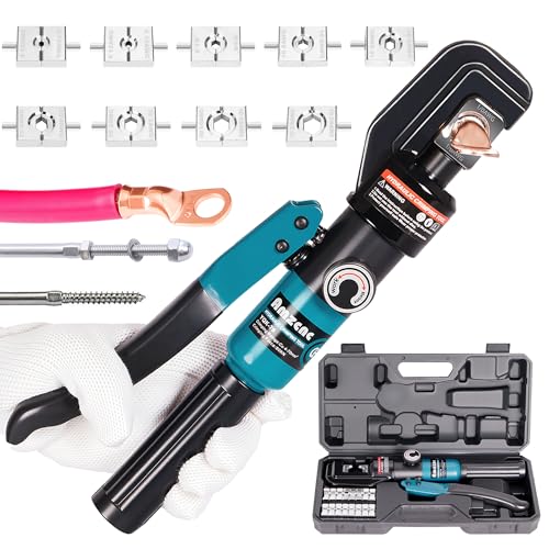 Hand Operated Hydraulic Crimping Tool Range 12 AWG-2/0 AWG for Cable lugs Hydraulic Crimping Crimper Wire Terminal Lug Tool with 9 Pairs Dies