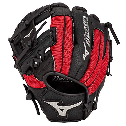 Mizuno unisex-teen GPP1000Y3RD Prospect Series PowerClose Baseball Gloves, 10", Right Hand, Black/Red Deep III Web