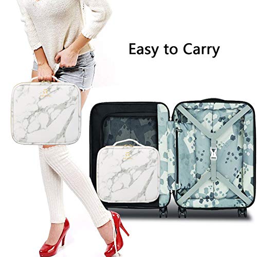 Marble Makeup Case Travel Makeup Bag Marble Cosmetic Bag Makeup Train Case for Women Brush Storage Box Organizer Holder with Adjustable Dividers (Marble Pattern)