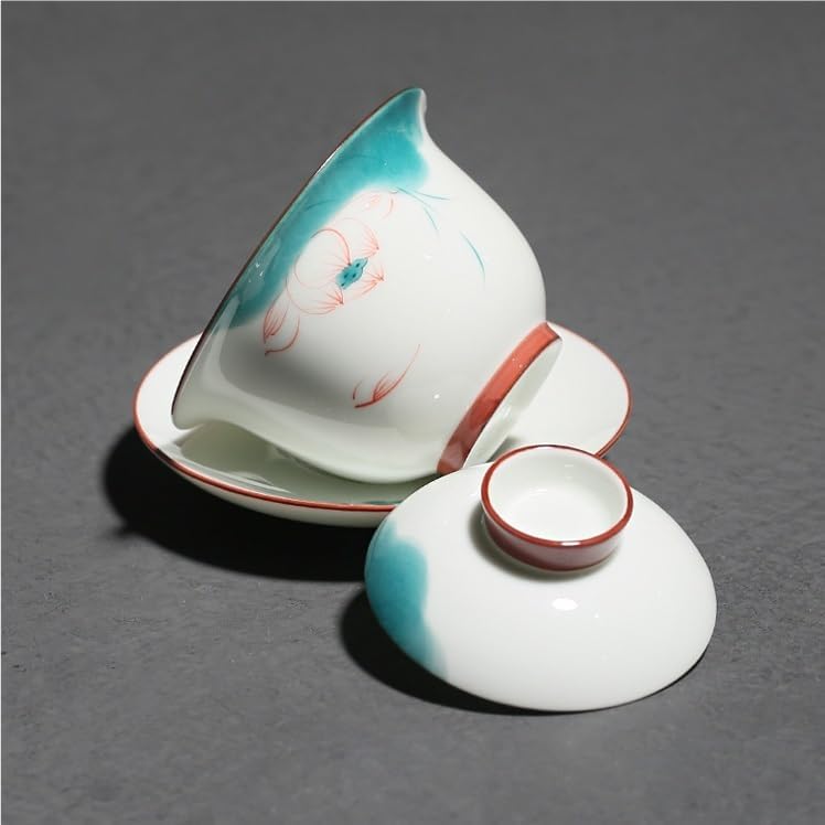 GSOUL Kungfu Tea cup Travel Coffee Cup White Porcelain Hand-painted Covered Bowl Underglaze Color Tea Kung Fu Small Chinese Household Ceramic Small Tea Cups