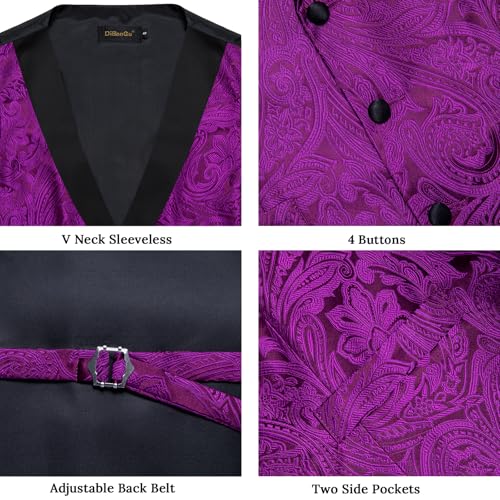 Image of DiBanGu Mens Paisley Suit Vest Silk Jacquard Waistcoat and Necktie Set Formal Shawl Collar Dress Vest 7PCS for Wedding Party