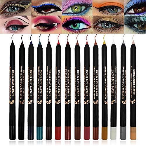 LSxia 14 Colors Matte and Glitter Eyeliner Colorful Set, Matte Glitter Colorful Eye-Liner Pen Neon Colored Gel Eyeliner Pencil Eye Makeup, Long Lasting Smudge-Proof Smooth Eyeliner Pen for Women